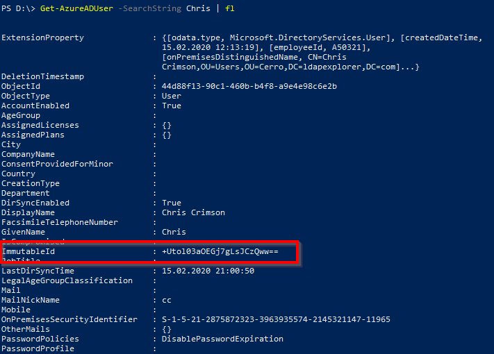 You can display the ImmutableID property of an AzureAD user with Powershell